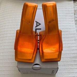 NWT Aldo Cassilia Translucent Orange Square-Toe Slide Sandals